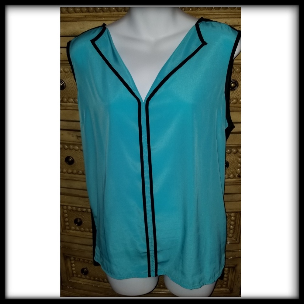 Sleeveless blouse, turquoise/black, large